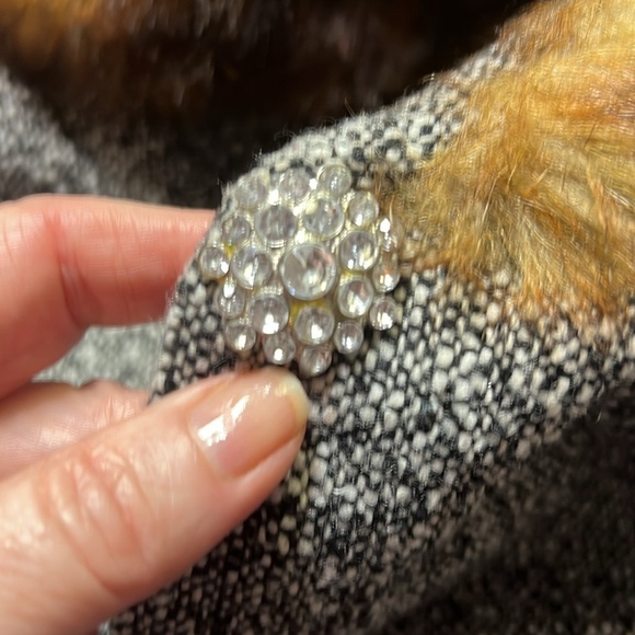 Black Rivet Faux Fur Collar Tweed Jacket - Picture 7 of 7